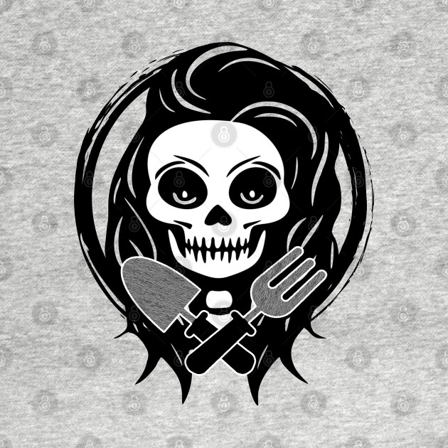 Female Gardener Skull and Garden Tools Black Logo by Nuletto